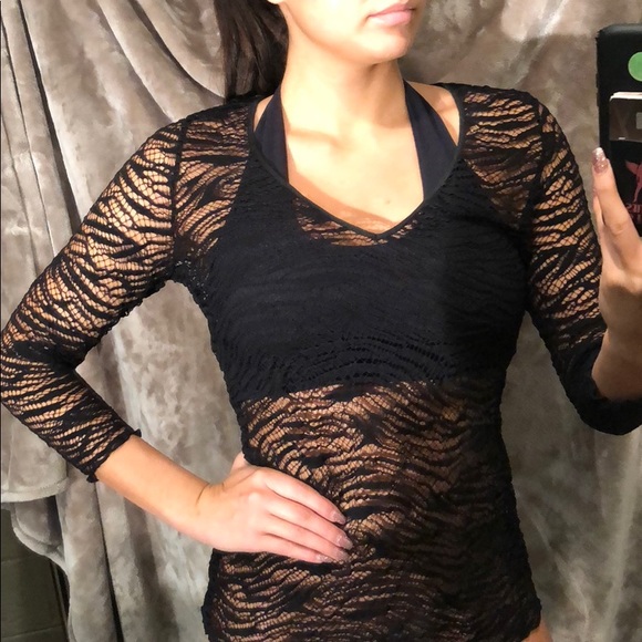 Sno Skins Lace/Mesh 3/4 Sleeve Top - Picture 1 of 7